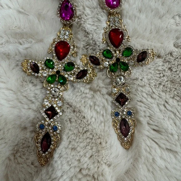 Cross drop earrings - Picture 3 of 4